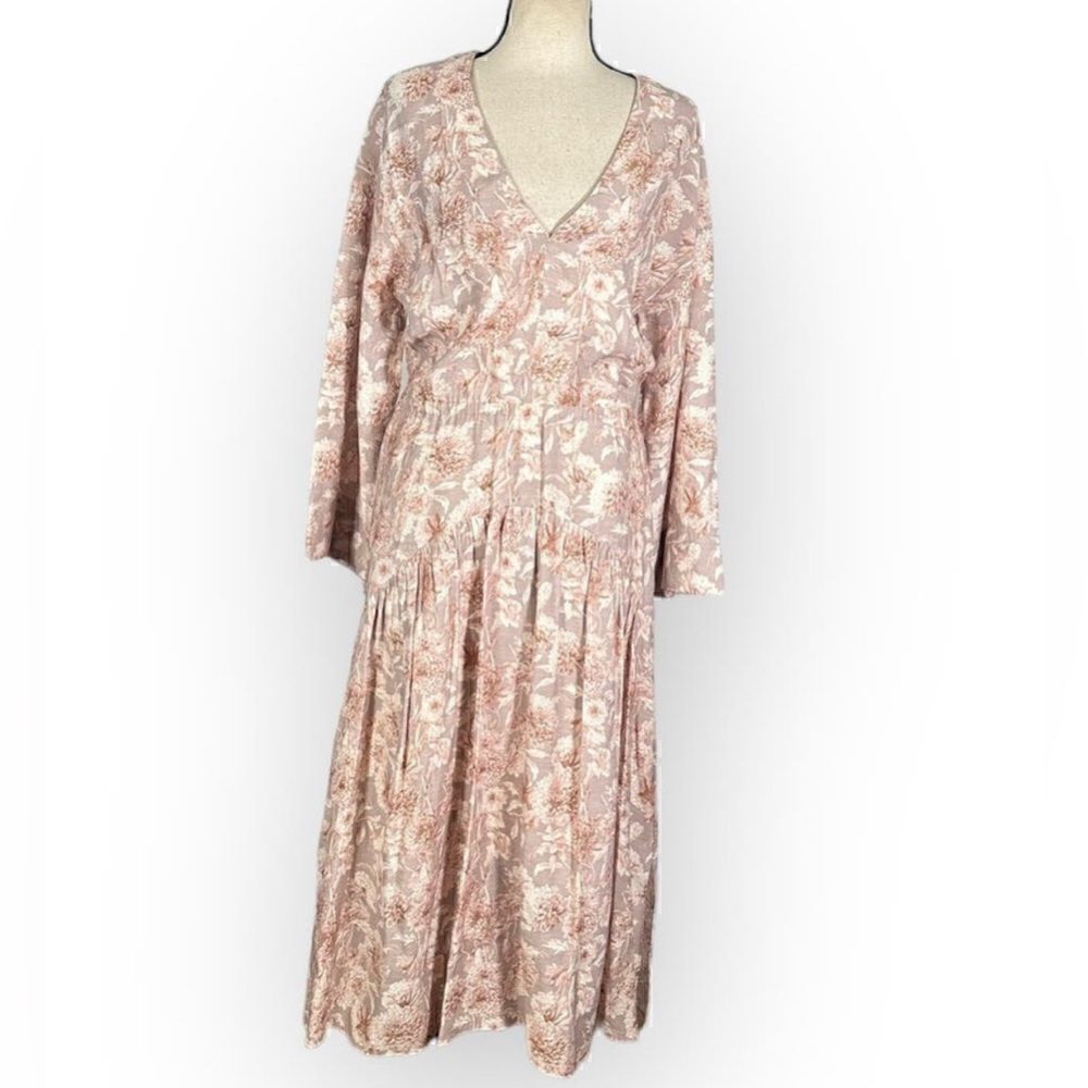 Vince NWT Dahlia Print Long Sleeve Midi Cut Out Dress Beige Pink Floral … - Picture 8 of 14